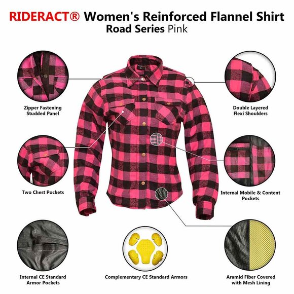 RIDERACT® Classic Red Checkered Flannel Shirt for Women, Button-Down, Casual NEW - Picture 7 of 10